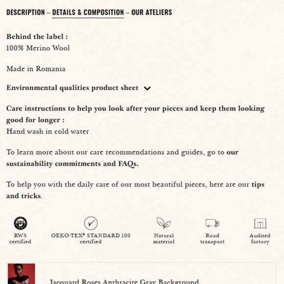 Sezane Isaura Jumper Jacquard Roses Anthracite Gray Background - Size L - Picture 6 of 7